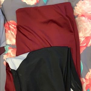 Maroon and black mesh leggings